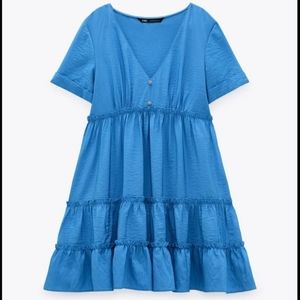 ZARA Blue Jeweled Babydoll Tiered Dress